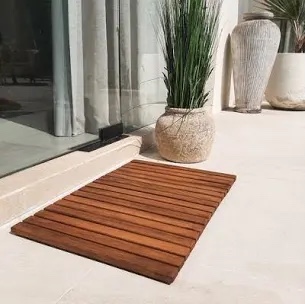 nordic style teak wood oiled framed shower and bath mat 23.6 x 17.7 inches