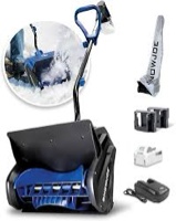 Snow Joe 24V iON+ Cordless Snow Shovel, Blue and Black, 13 Inch, with 4Ah Battery, Quick Charger, Battery Holder, Cover