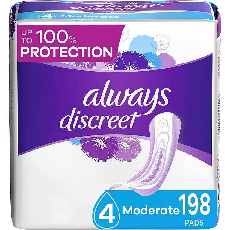 Always Discreet Incontinence & Postpartum Incontinence Pads for Women - Moderate Absorbency - Size 4 - 198ct