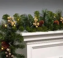 National Tree Company 9' Crestwood Spruce Silver Bristle Garland With Pine Cones, Berries, Glitter & 50 Clear Lights