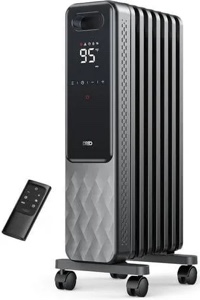 dreo radiator heater, 8 safety protection oil filled radiator heater for indoor use, 1500w electric heaters for large room, 8 fins, with remote, 4 modes, digital thermostat, 24h timer, quiet