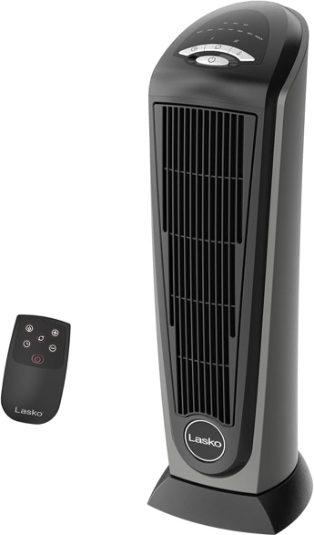 Lasko - Portable Ceramic Tower Space Heater with Remote Control - Black/Silver