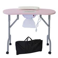 AGESISI Portable Manicure Table Foldable Nail Desk with Large Drawer Nail Tech Table for Technician Salon Workstation Client Wrist Cushion/Carry Bag/4 Lockable Wheels, 36-inch, Pink