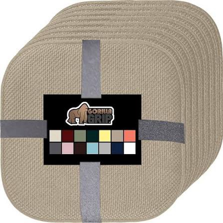gorilla grip memory foam chair cushions, comfortable pads for dining room, kitchen table, office chairs, stay in place backing, comfortable microfiber seat pad cushion, set of 6, 16x16, beige
