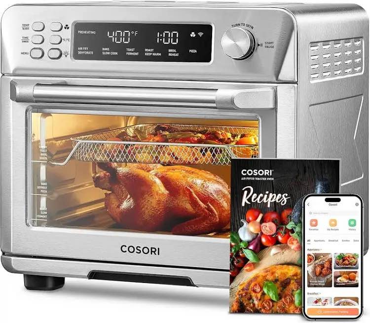 COSORI 12-in-1 Air Fryer Toaster Combo Countertop Dehydrator for Chicken  Pizza and Cookies  Recipes & Accessories Included  Work with Alexa  25L  Smart Oven-Matte Black