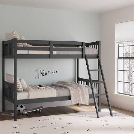 Storkcraft Caribou Bunk Bed Twin Over Twin Bunk Bed (Gray) - GREENGUARD Gold Certified, Twin Bunk Beds for Kids, Converts to 2 Individual Twin Beds, Bunk Beds for Kids