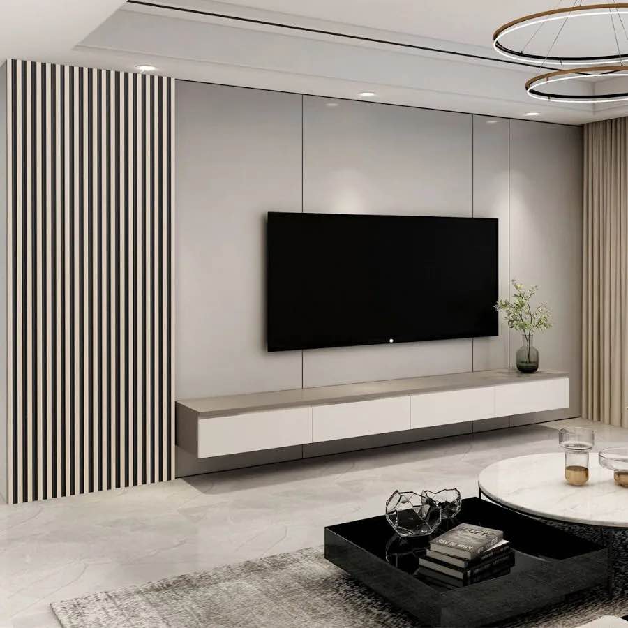 DEKKOR 8-Pack 96 x 6 in. WPC Acoustic Slat Wall Panels, Decorative Modern Décor Slat Panels for TV Background, Study Room, Office Spaces (Gray Oak)