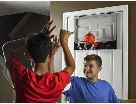 franklin sports over the door indoor led basketball hoops-steel rim mini basket-includes ball and pump-light up backboard