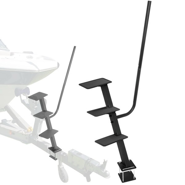 LITBM Boat Trailer Step, Heavy Duty Steel Step for Boat Trailer Tongue with Handrail, 450lbs Capacity, 3-Step, Black