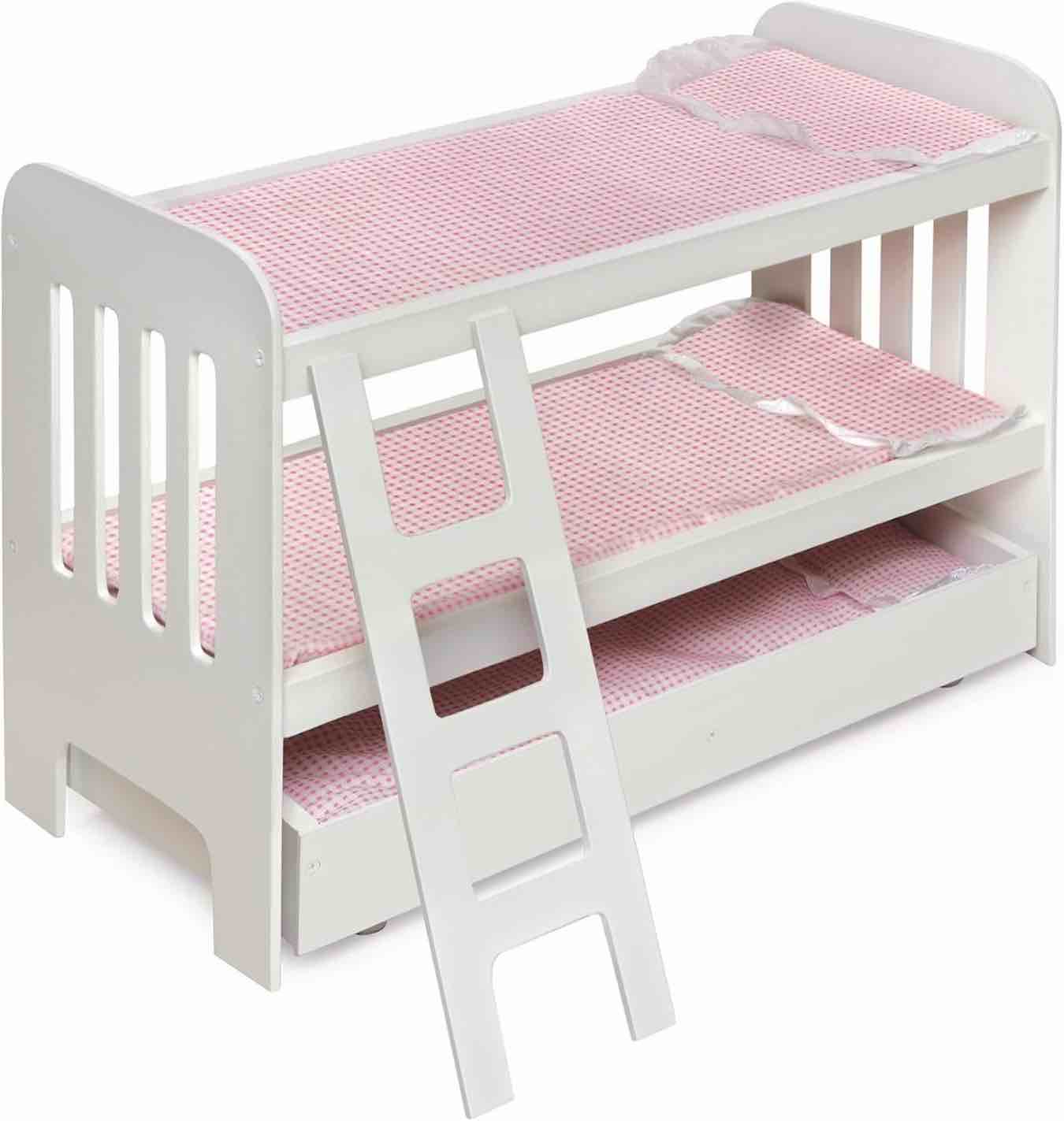 badger basket trundle doll bunk bed with ladder - white/pink