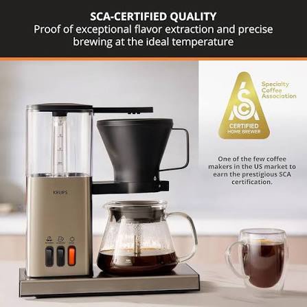 Condition photo showing New/Like New for KRUPS Essential Brewer 8 Cup Drip Coffee Maker Machine, SCA-Certified, Blooming Technology, Barista-Quality, Pour Over Coffee Machine, Easy to Clean, Stainless Steel Design, Silver