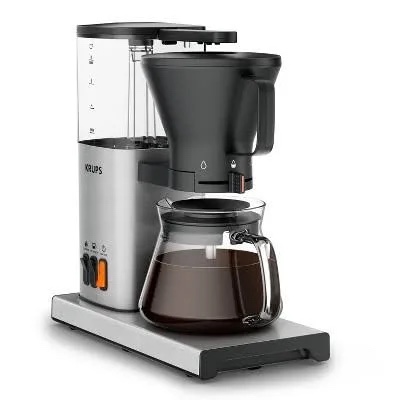 KRUPS Essential Brewer 8 Cup Drip Coffee Maker Machine, SCA-Certified, Blooming Technology, Barista-Quality, Pour Over Coffee Machine, Easy to Clean, Stainless Steel Design, Silver