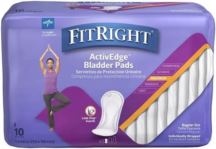fitright incontinence bladder control pads  maximum absorbency  10 count (case of 12)