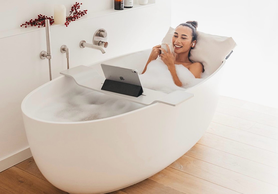 badesofa® luxury seat cushion for bath | premium-quality materials | comfortable & quick-drying | washable bath pillow in grey | home spa | suitable for bathtub, steam sauna & hot tub