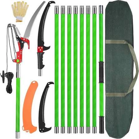 30 ft manual pole saw, extendable tree pruner blade and scissors set with 9 fiberglass handles, long branch pruner retractable for backyard and garden, bush cutting and pruning of palm trees