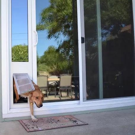 PetSafe Doggy Door for Sliding Glass Doors, Adjustable Height 75 7/8" to 81", No-Cut DIY Install, Aluminum Panel, Ideal for Renters, for Medium Dogs Up to 40 lb., (White, Medium)