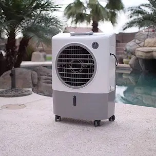 Hessaire MC18M Portable Evaporative Cooling Fan  Indoor/Outdoor Low Humidity Environments  1300 CFM  500 sq. ft.  2-Speed Fan  53.4 dB  White