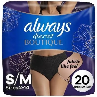 always discreet boutique underwear women's incontinence - maximum protection - small/medium - 48ct