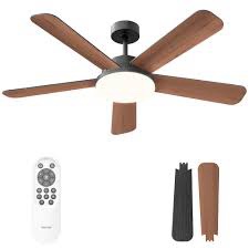 black low profile ceiling fan with led light and remote control 52 inch dimmable,6 speed reversible dc motor for patio bedroom living room