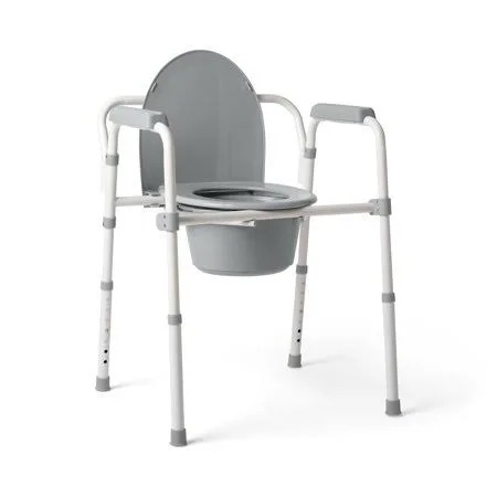 Medline Steel 3-in-1 Bedside Toilet Commode with Microban  350lb Weight Capacity  Gray