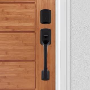 Kwikset Prague Front Door Lock Handle and Deadbolt Set, Entry Handleset Exterior with Interior Door Knob, Matte Black, Pick Resistant SmartKey Rekey Deadbolt Security, 98180-026