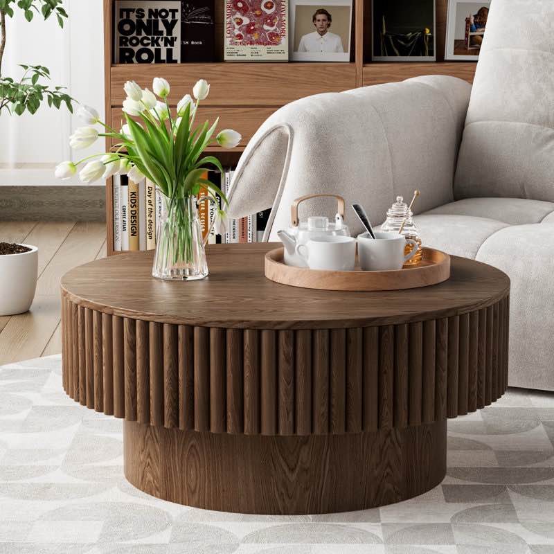 Round Drum Coffee Table with Storage