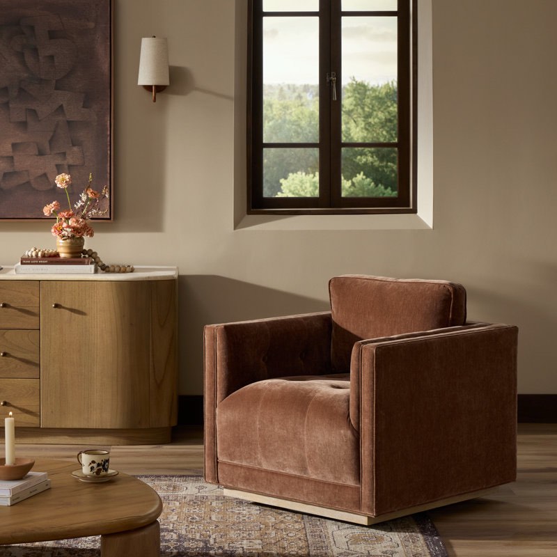 Kiera CAL117 Compliant 32'' Wide Tufted Swivel Club Chair
