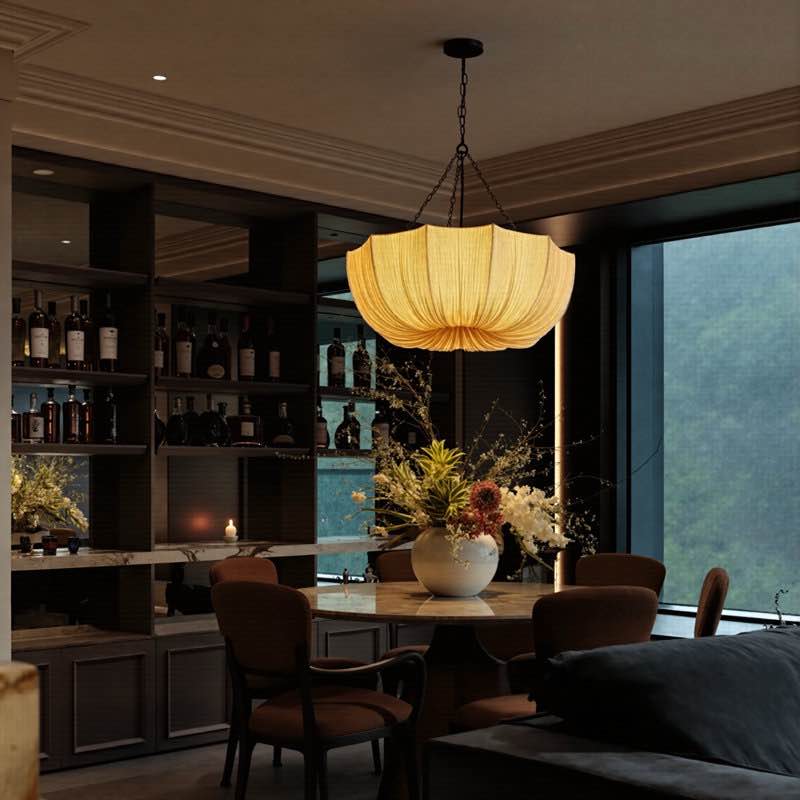 Three Light Pendant Light Indoor Bowl Fabric Kitchen Island