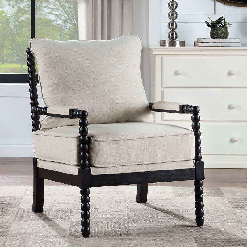 Lorentz Modern Farmhouse Accent Chair 25.5" Wide Chenille with Turned Wood and Solid Frame