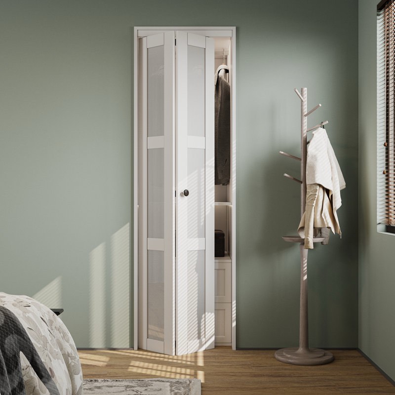 LuminaMatte 3-Lite Glass Door Solid Manufactured Wood Bi-Fold Door with Installation Hardware Kit(Closet-pantry door)