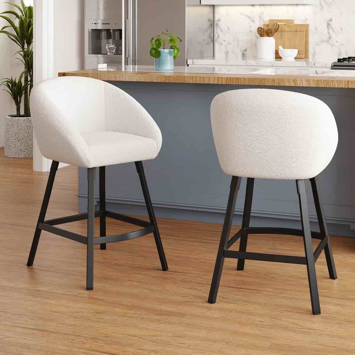 Boucle Upholstered 27.1" Modern Counter Stool, White