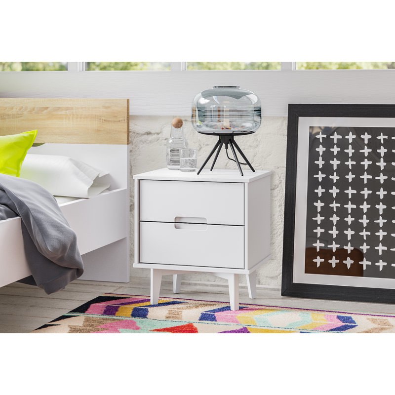 mags solid wood groove 2-drawer nightstand