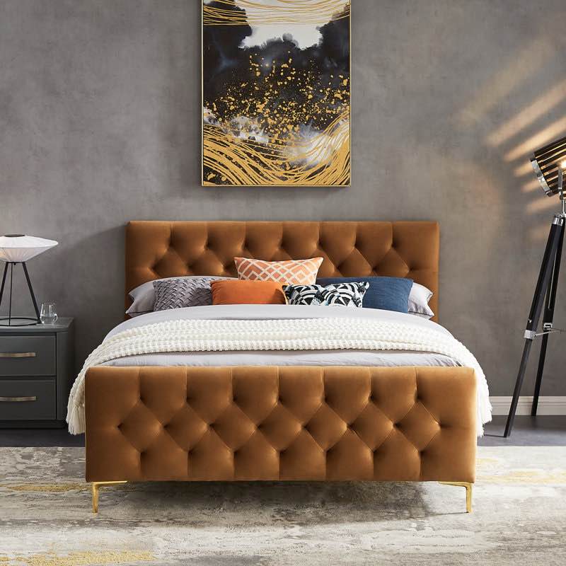 Vicennia Queen Headboard In Cognac Velvet