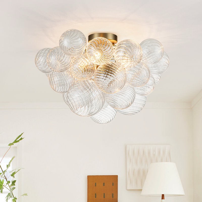 Ahona 3 - Light Ribbed Glass Semi Flush Mount