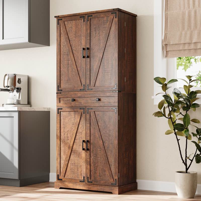 72" Kitchen Pantry Storage Cabinet with 8 Hanging Shelves and 3 Sliding Drawers