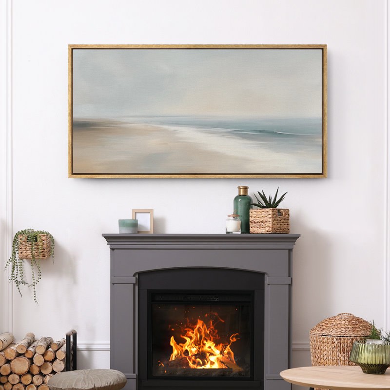 serene coastal shoreline large framed canvas print wall art - tranquil beach decor