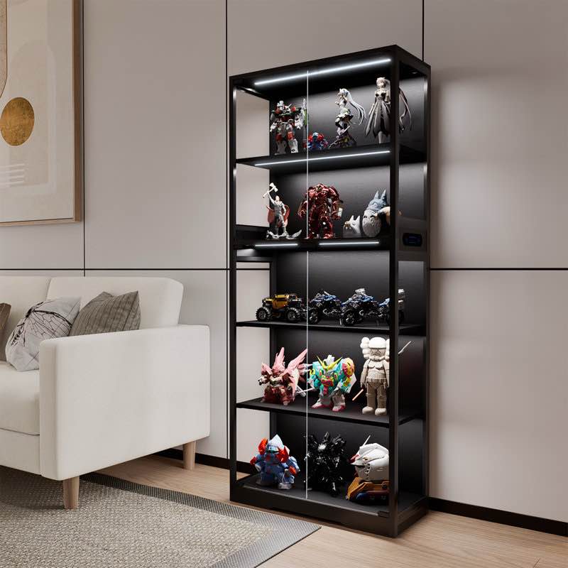 5 Tier Glass Display Cabinet, Curio Cabinet, Dining Cabinet, Bookcase With Adjustable LED Lights, Human Sensor
