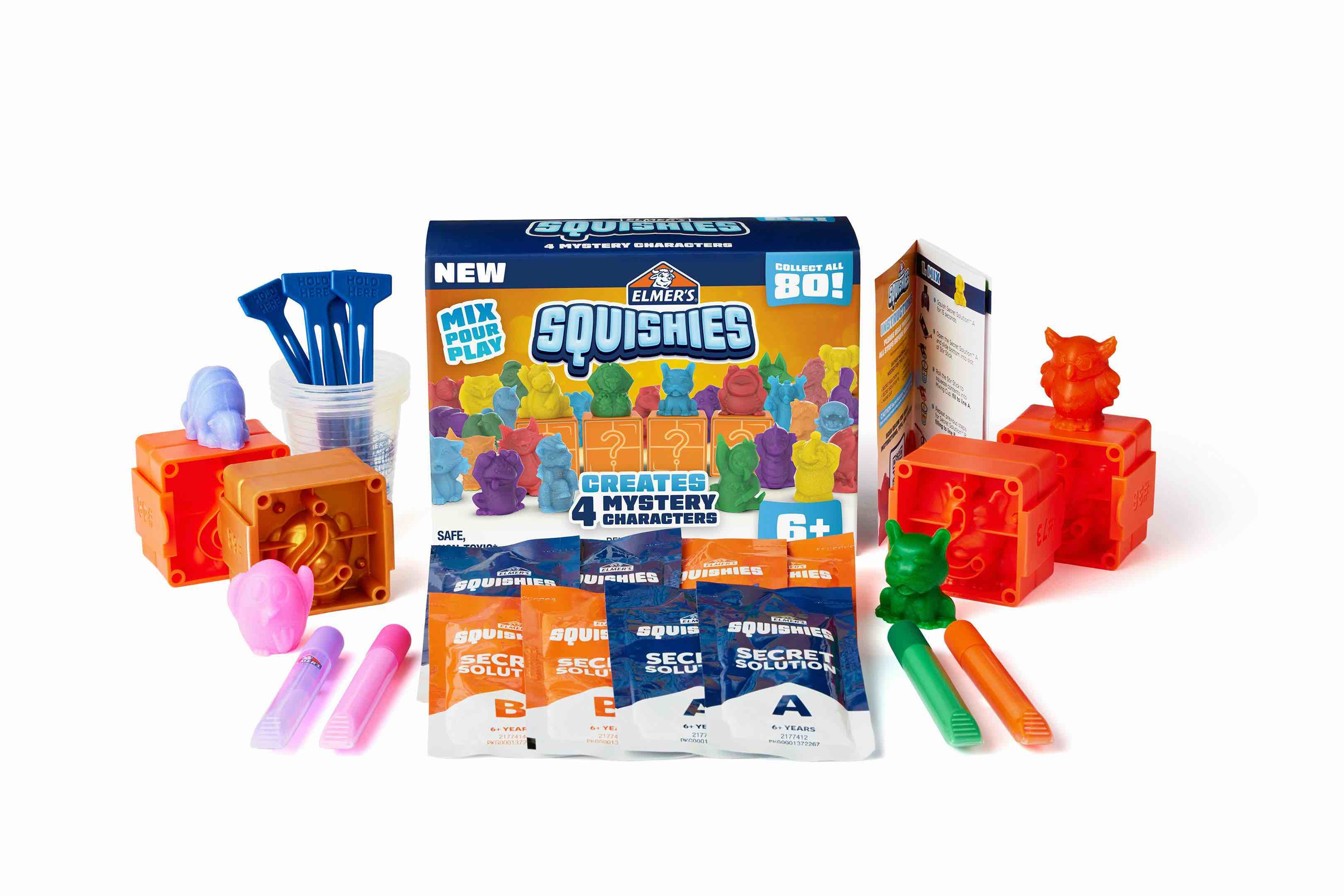 Elmers Squishies DIY Squishy Toy Kit  4 Mystery Characters  24 Piece Kit