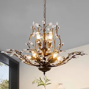 8-Light Branch Crystal Chandelier, Vintage Crystal Chandeliers Ceiling Lights, Farmhouse Pendant Lighting for Kitchen Island Dining Room Living Room Bedroom Porch