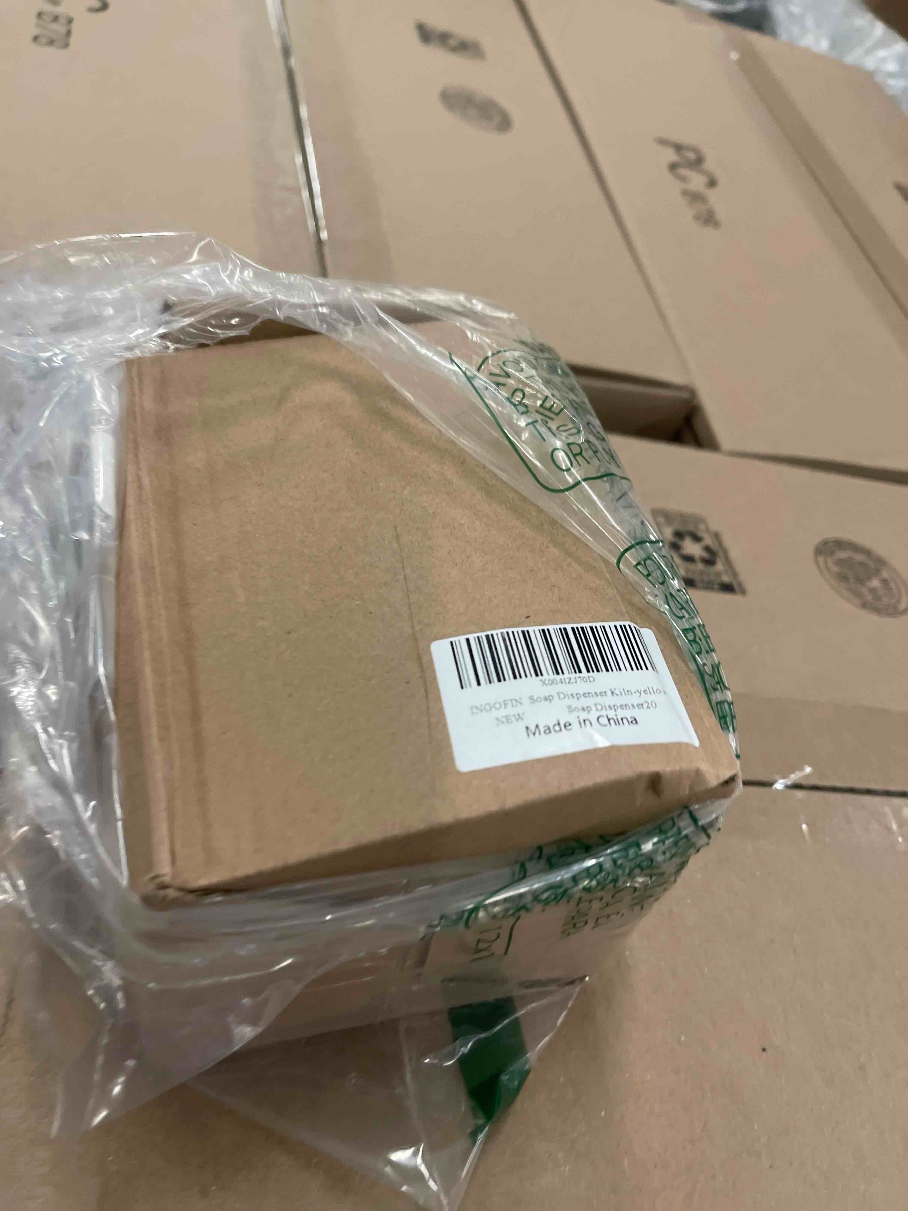 Condition photo showing New/Like New for INGOFIN Ceramic Foaming Soap Dispenser - 12oz Foam Hand Soap Dispenser Bathroom, Ceramic Dish Soap Modern Dish Soap Dispenser with Pump for Kitchen, Beige and Pink