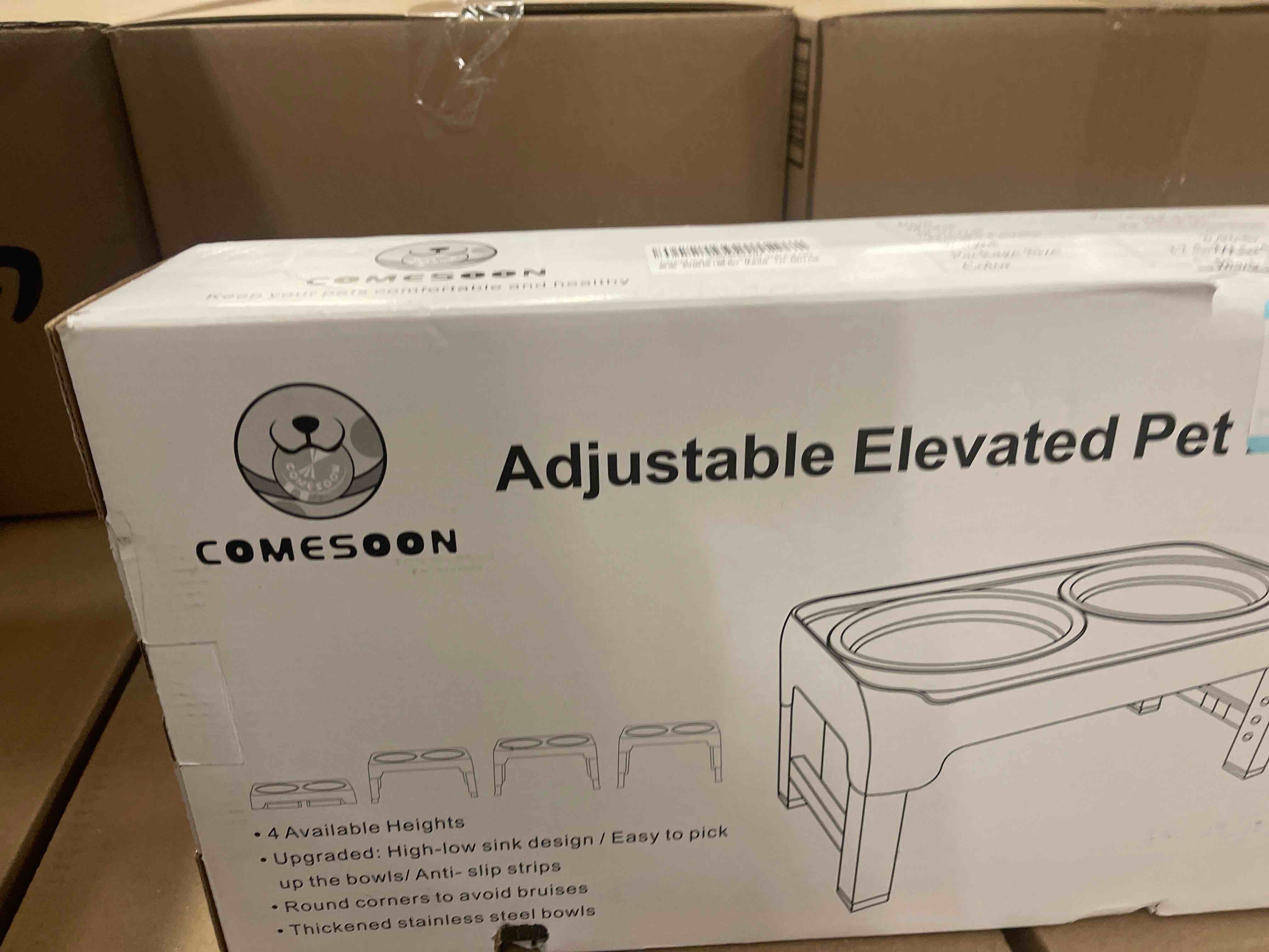 Condition photo showing New/Like New for COMESOON Elevated Dog Bowls, 4 Height Adjustable Raised Bowl Stand with 2 Thick 50oz Stainless Steel Food Bowls Non-Slip Feeder Adjusts to 3.7'', 9.2'', 10.75'', 12.36'' Black, (DB-W01) Black 8" for Medium Dogs