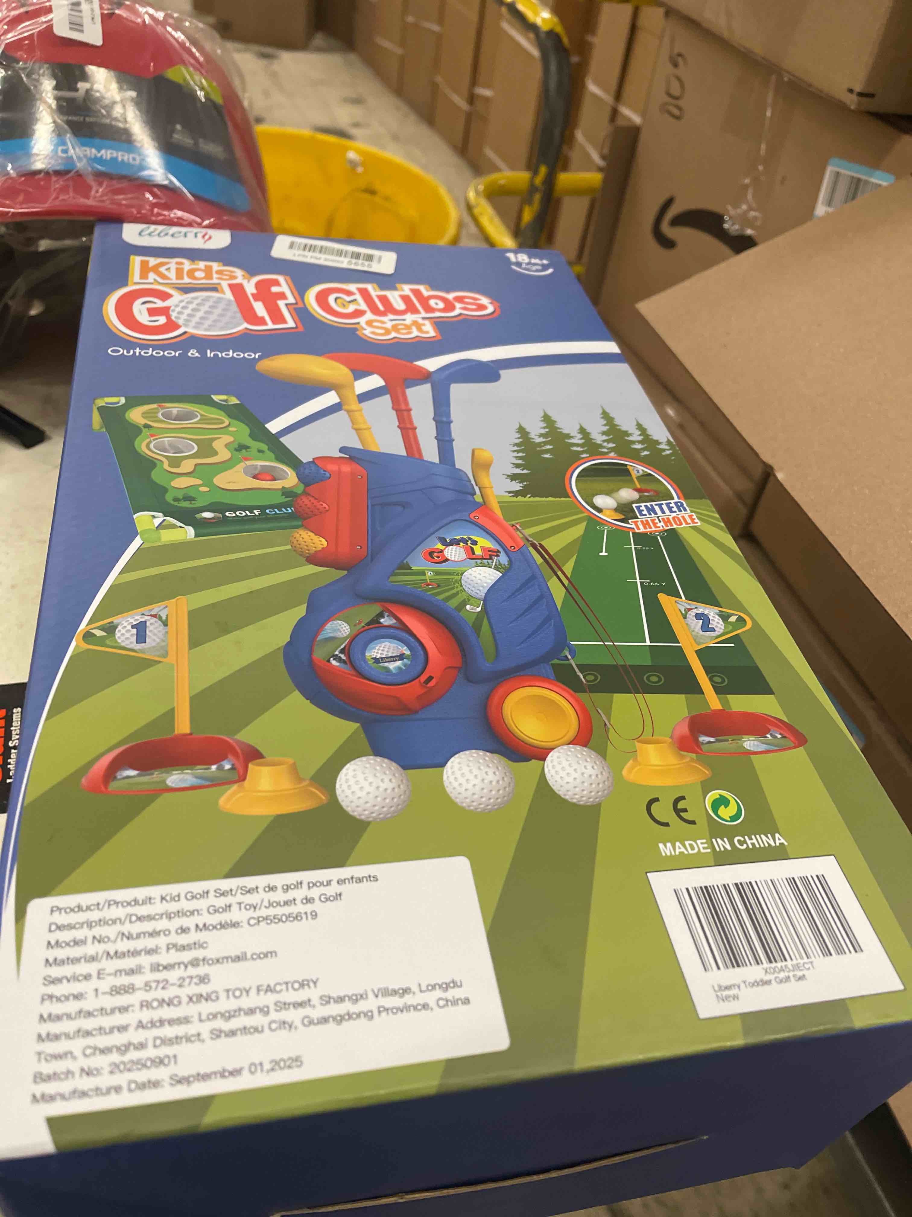 Condition photo showing New/Like New for Liberry Toddler Golf Set for 2 3 4 5 Years Old Boys Girls, Upgraded Kids Golf Cart with Golf Cornhole Board & Putting Mat, Indoor and Outdoor Golf Toys Birthday Christmas Gift golf with board (blue)