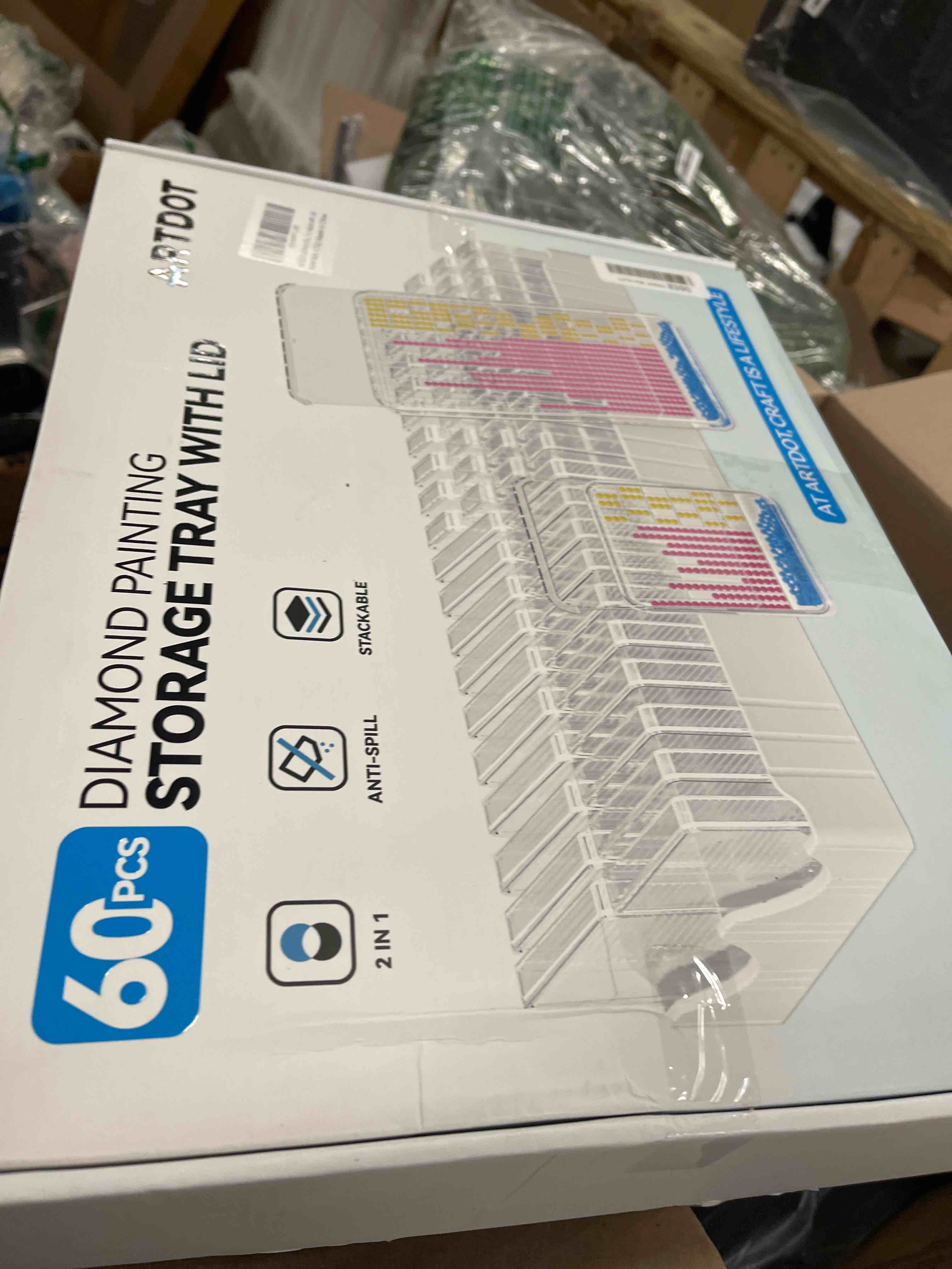 Condition photo showing New/Like New for ARTDOT 60-Piece Diamond Art Storage Trays Kits for Adults with Lids, 2-in-1 Stackable Diamond Painting Accessories and Tools 60 Piece Tray Kits