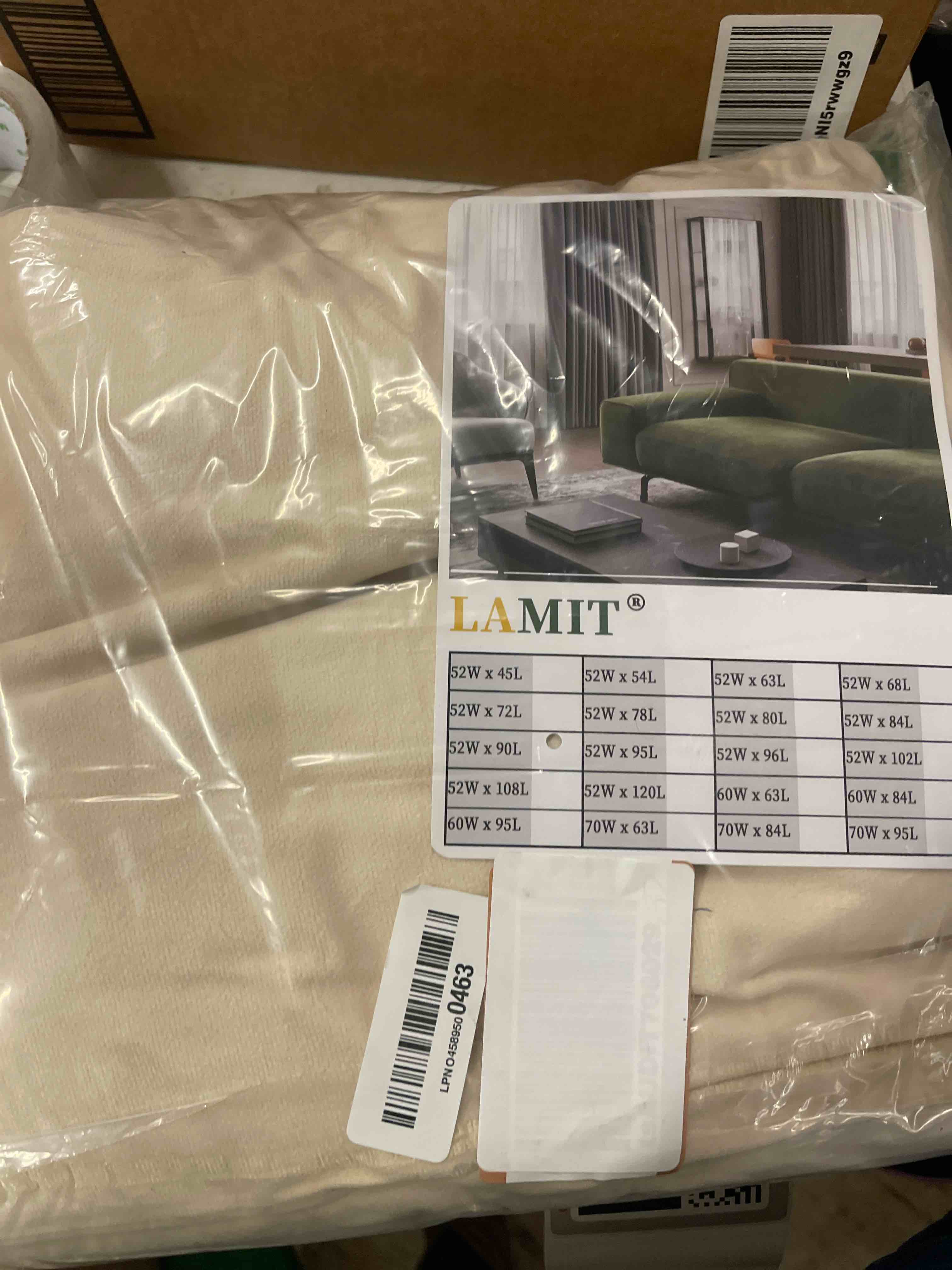 Condition photo showing New/Like New for LAMIT Linen Curtains 90 Inch Long 2 Panels Set for Bedroom, Grommet Thick Linen Textured Sheer Curtains Light Filtering Privacy Window Drapes for Living Room, 52 x 90 Inch, Light Beige