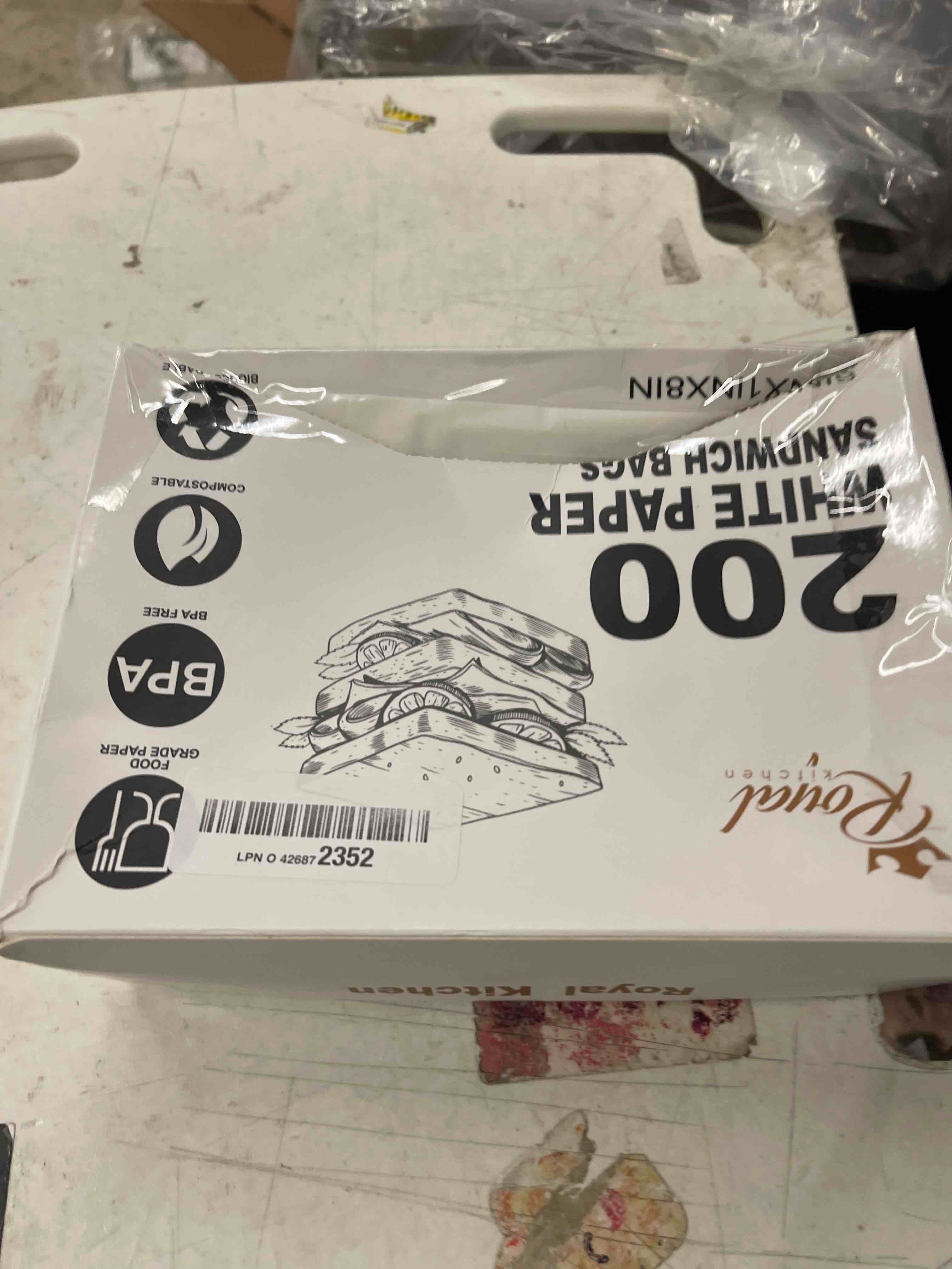 Condition photo showing New/Like New for White Paper Sandwich Style Bags (200) 6"x 1"x 8" Dry Wax Grease Resistant Bags. Perfect for Sandwiches, Cookies, Pastries, Take Out, and Gifts