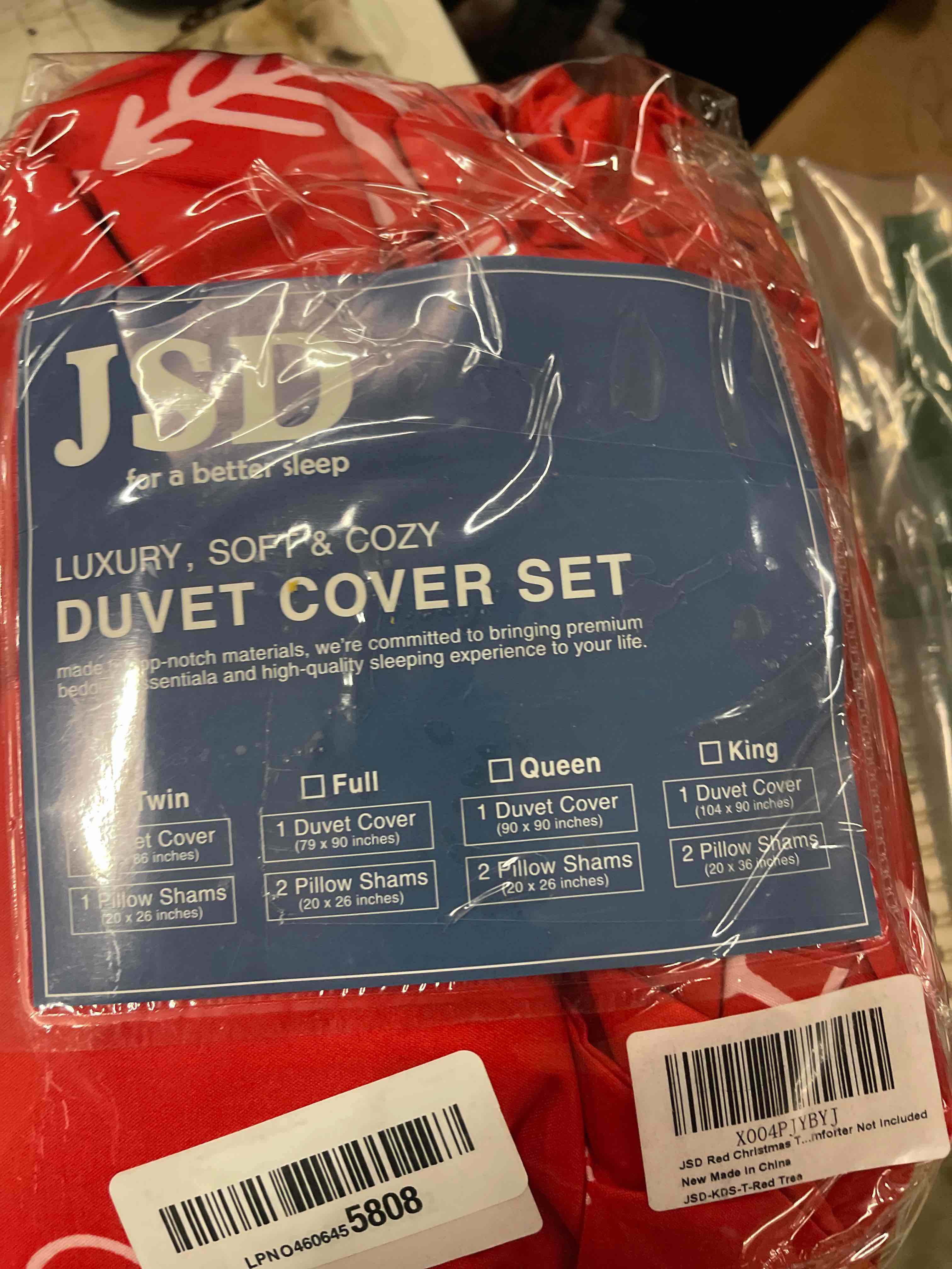 Condition photo showing New/Like New for JSD Red Christmas Tree Kids Duvet Cover Set Twin Size, 2 Piece Xmas Comforter Cover with Pillow Sham Zipper Closure, Comforter Not Included
