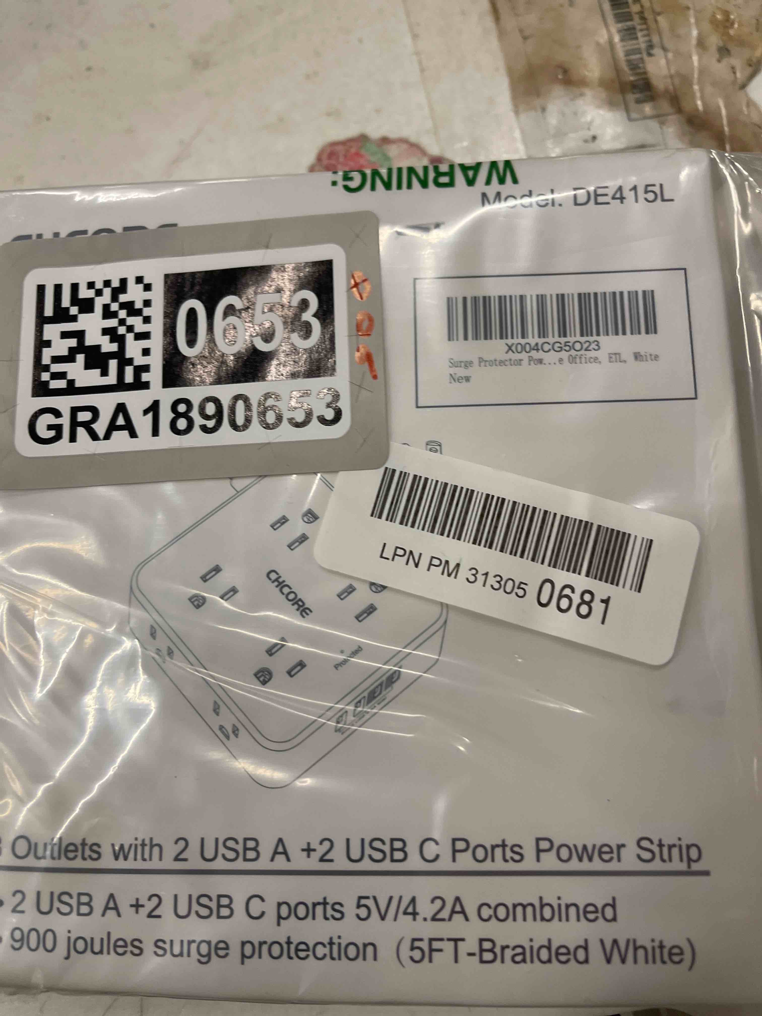 Condition photo showing New/Like New for Surge Protector Power Strip - CHCORE 5Ft Braided Extension Cord with 8 Outlets with 4 USB (2 USB C) Charging Ports, Flat Plug Multi Plug Outlet Extender Charging Station for Home Office, ETL, White 5Ft-Braided Cord White