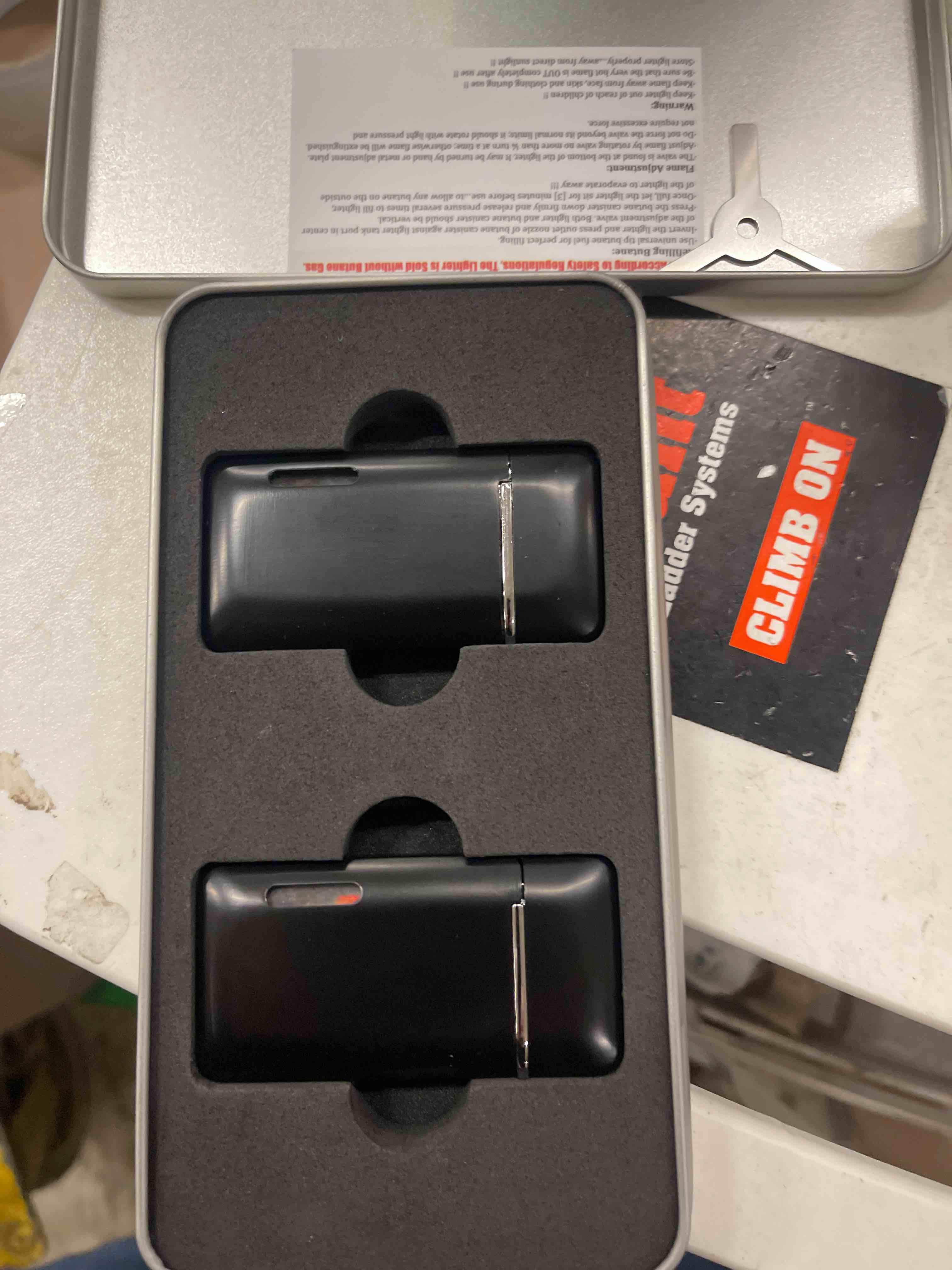 Condition photo showing New/Like New for 2 Pack Mini Torch Lighter Butane Refillable, Double Flame Butane Lighter with Visible Window, Adjustable Jet Lighter, Great Gifts for Men and Women, Without Gas (Black)