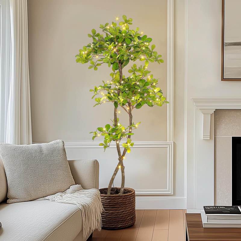 5FT/6FT Artificial Tree with LED Lights and Pot  800 Realistic Leaves & Handcrafted Trunk