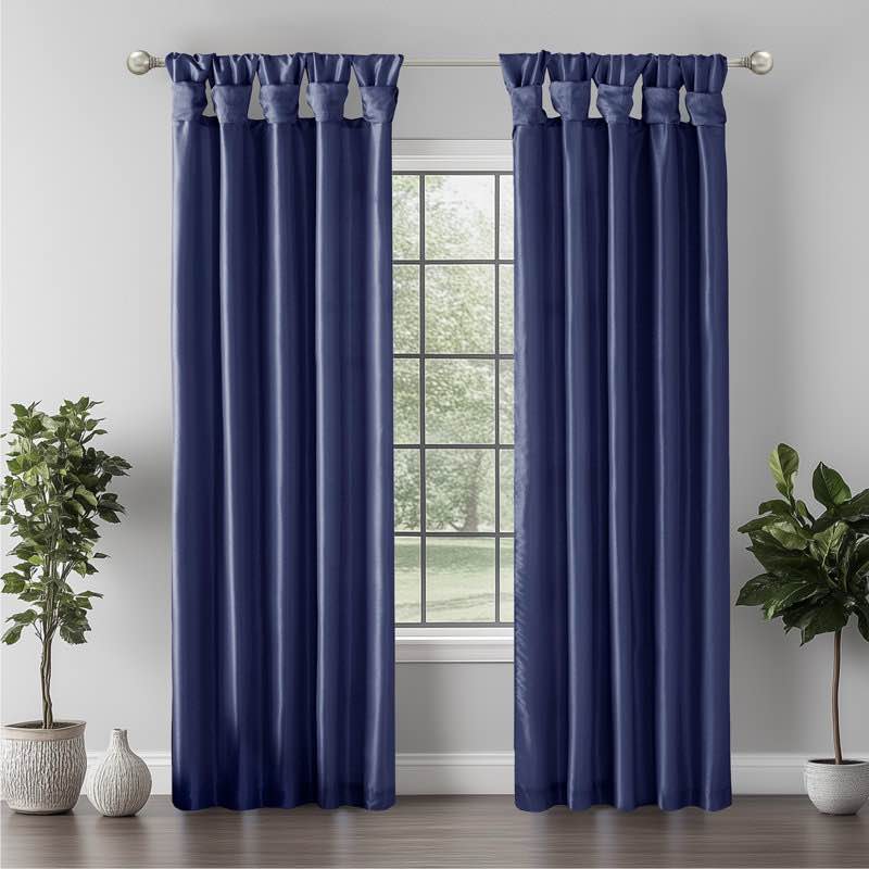 ariyah rivau faux silk lined twist tab single window curtain panel with privacy lining, room darkening
